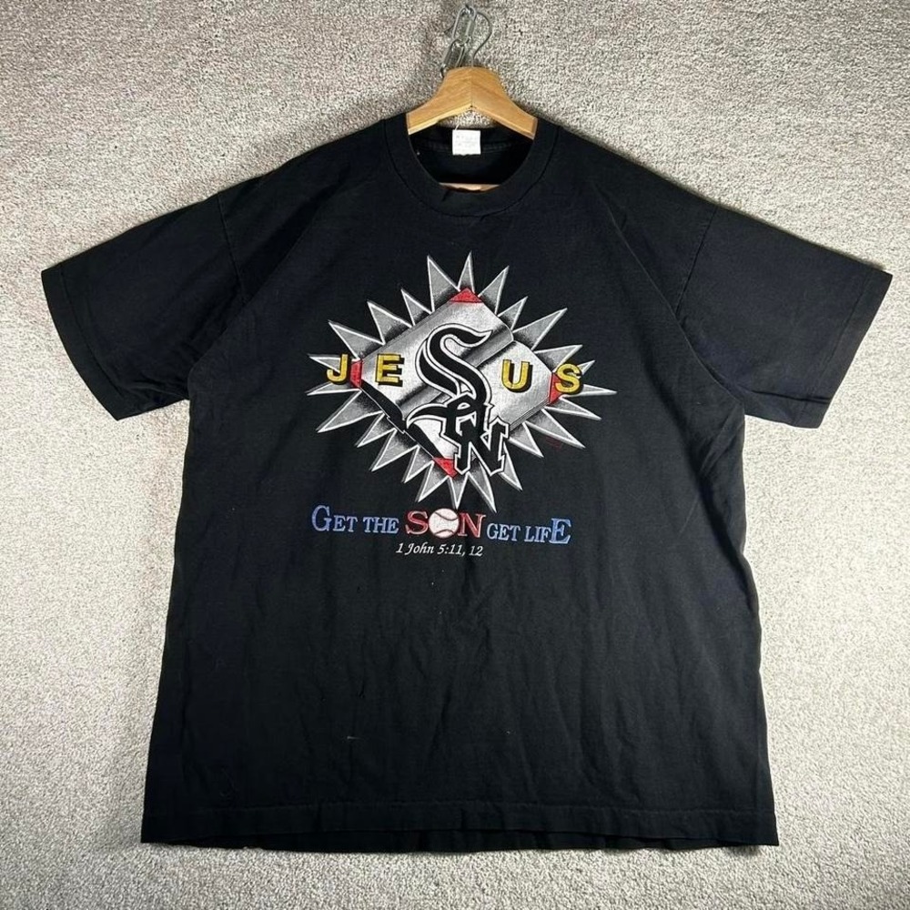 Vintage 90s single stitch Chicago white Sox Jesus religious spoof tshirt